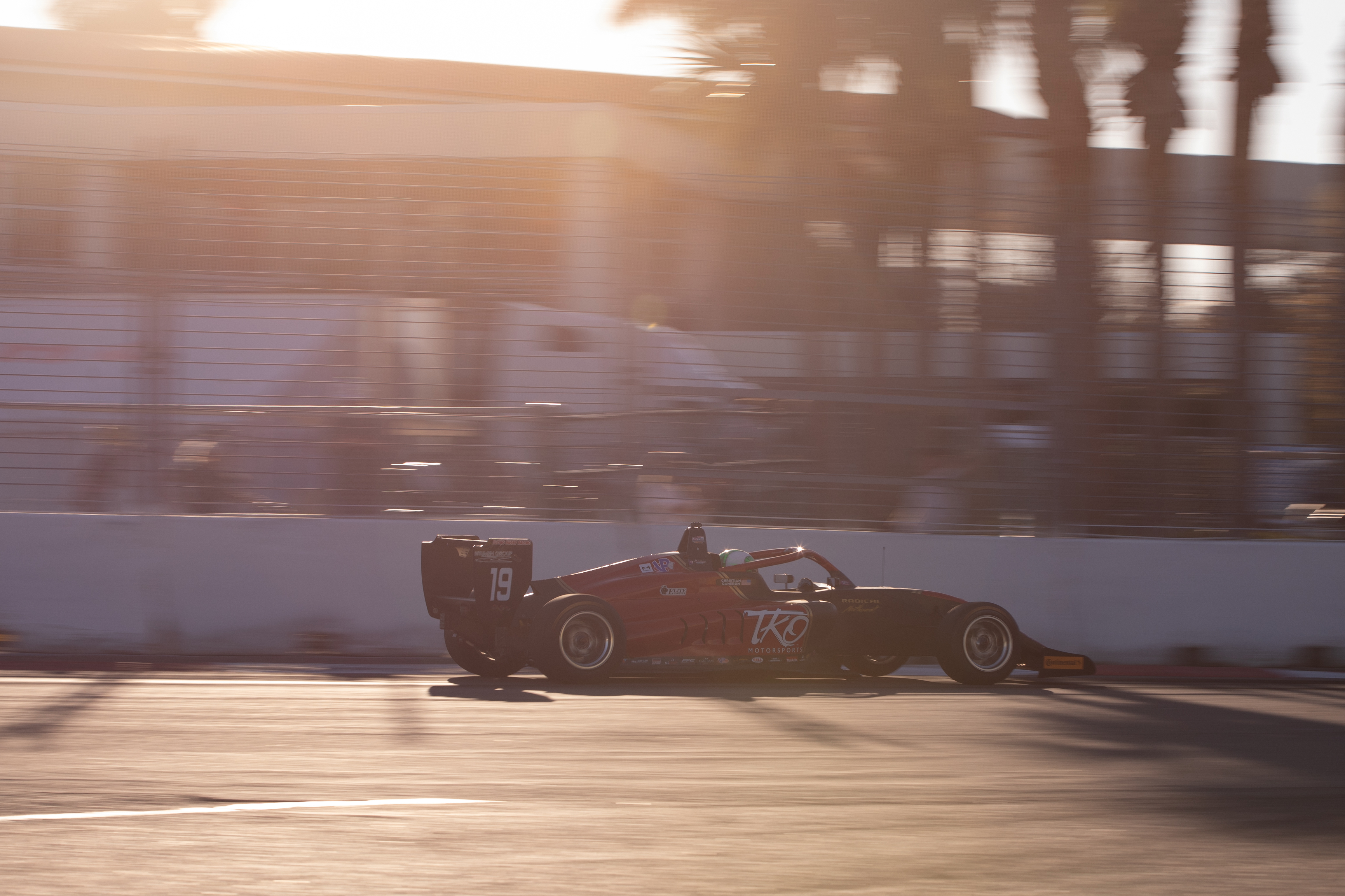 Pirelli World Challenge cars speeding through turn 1 at the Firestone Grand Prix of St. Petersburg